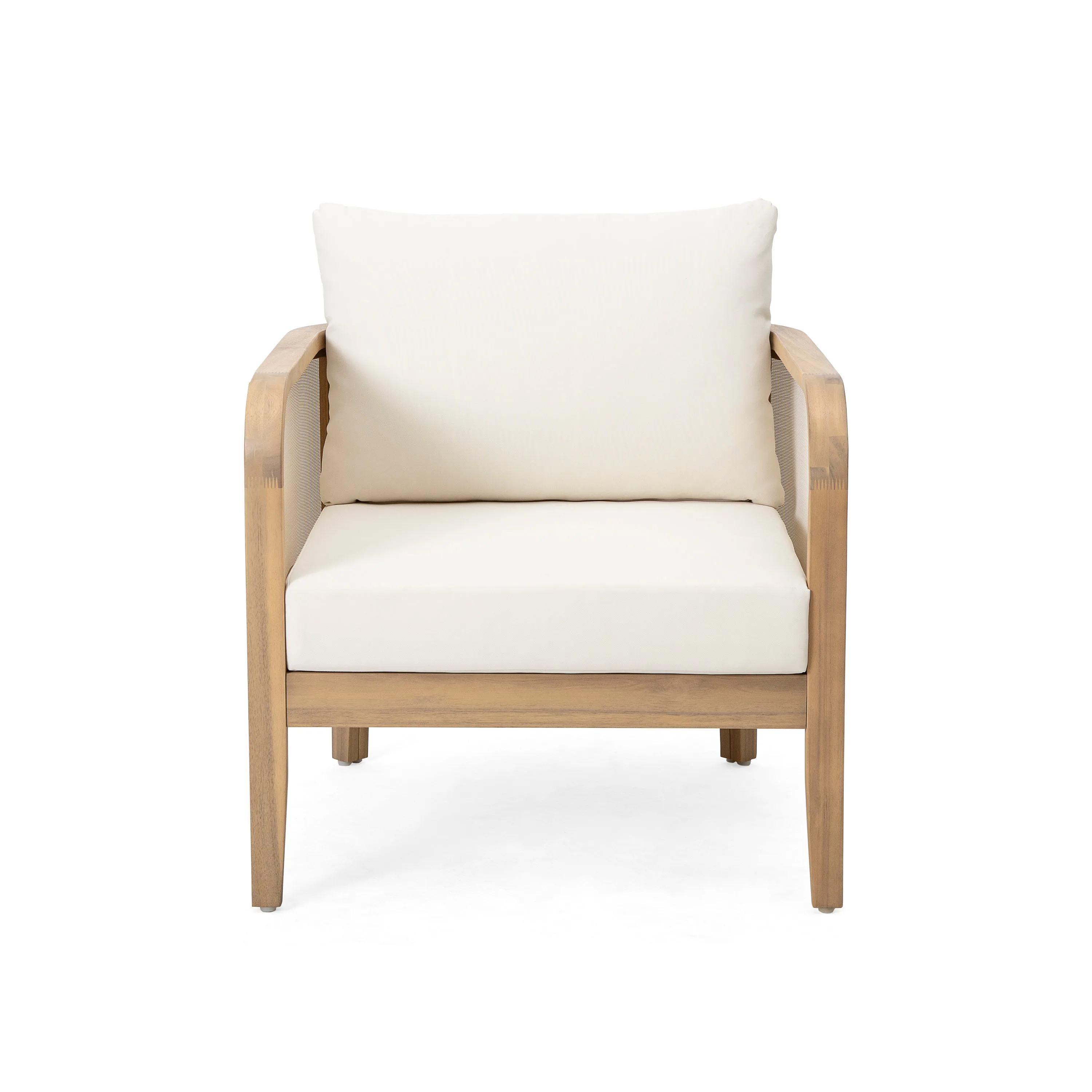 Modern Acacia Wood Outdoor Club Chair with Beige Water-Repellent Cushions