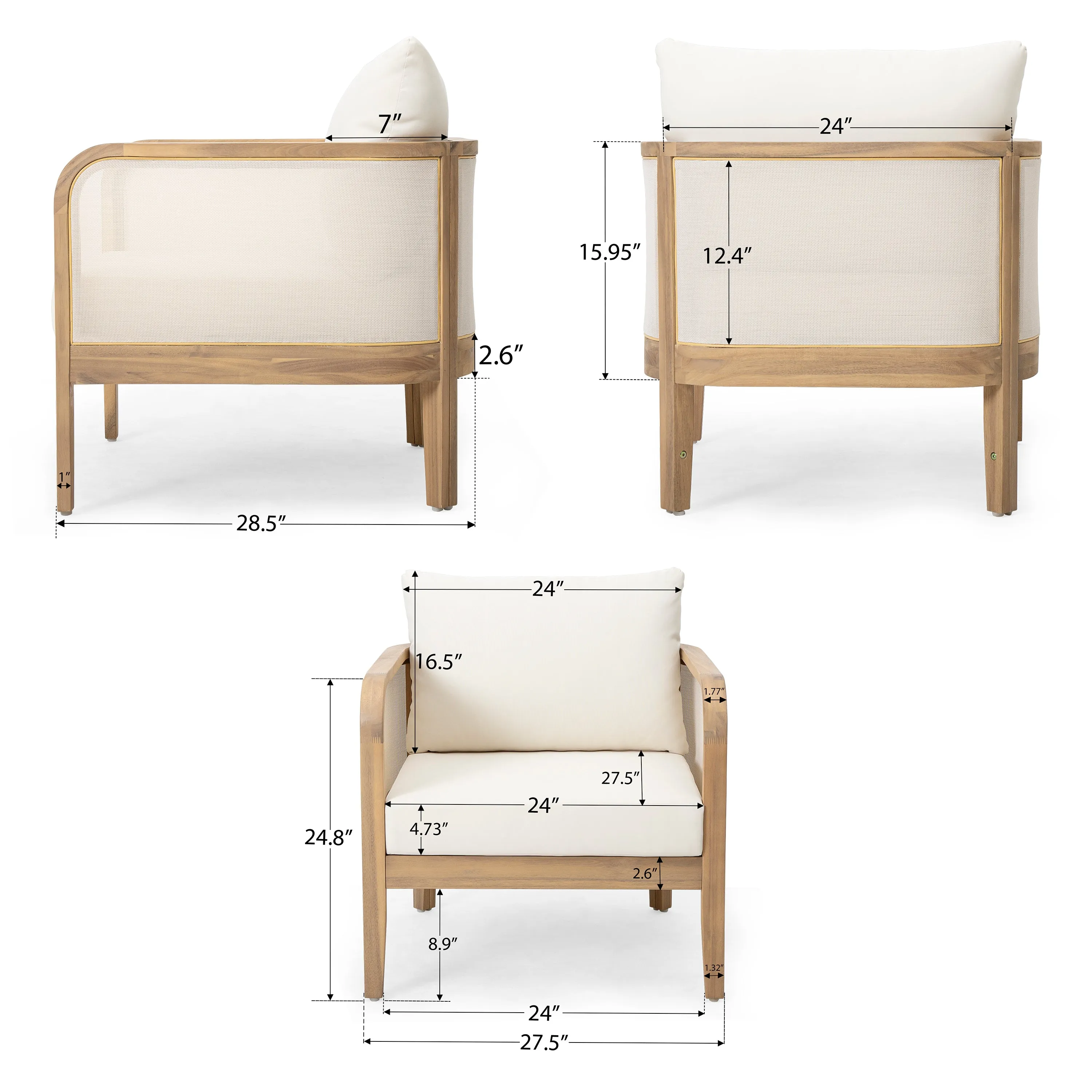 Modern Acacia Wood Outdoor Club Chair with Beige Water-Repellent Cushions