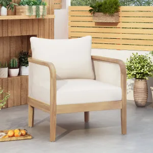 Modern Acacia Wood Outdoor Club Chair with Beige Water-Repellent Cushions patio chairs, outdoor seating