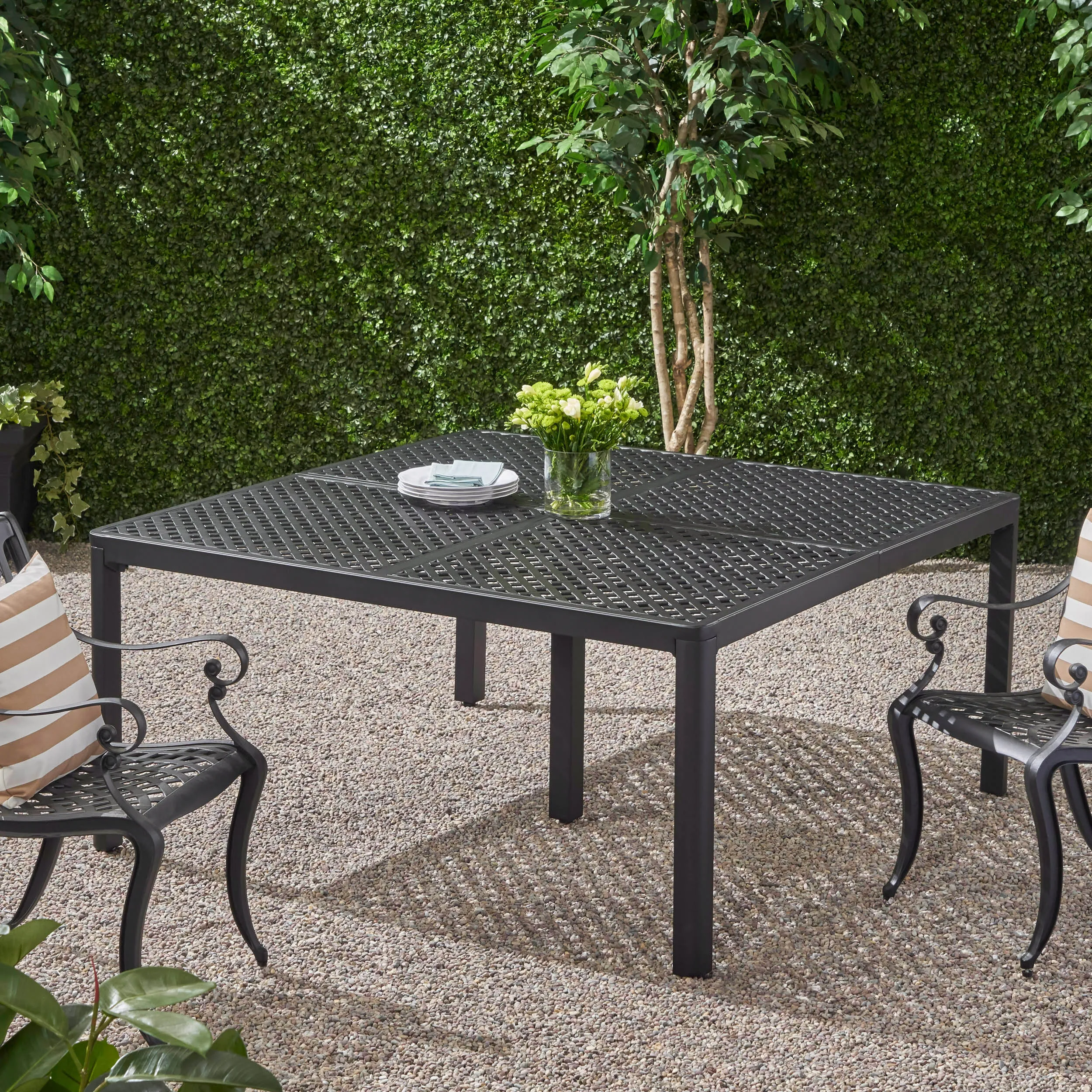 Modern Aluminum Dining Table with Woven Accents - NH348803 patio chairs, outdoor seating