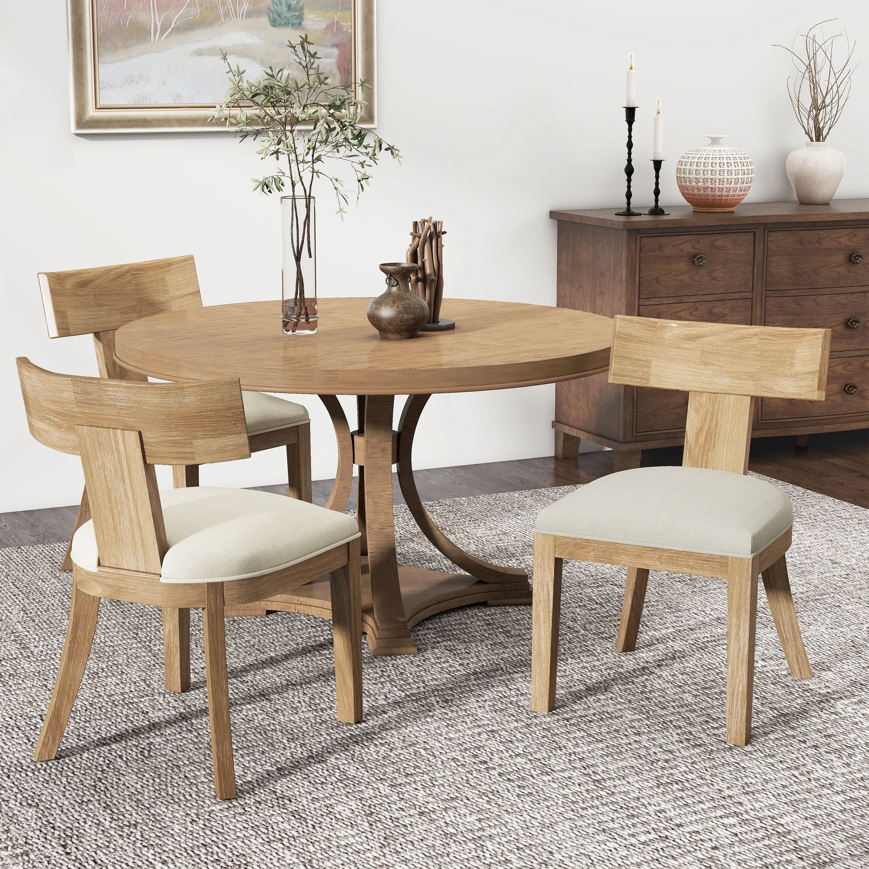 Modern Beige Dining Chairs Set of 2  Upholstered Side Chairs with Rubberwood Frame for Kitchen or Dining Room dining table set, 6-piece dining set