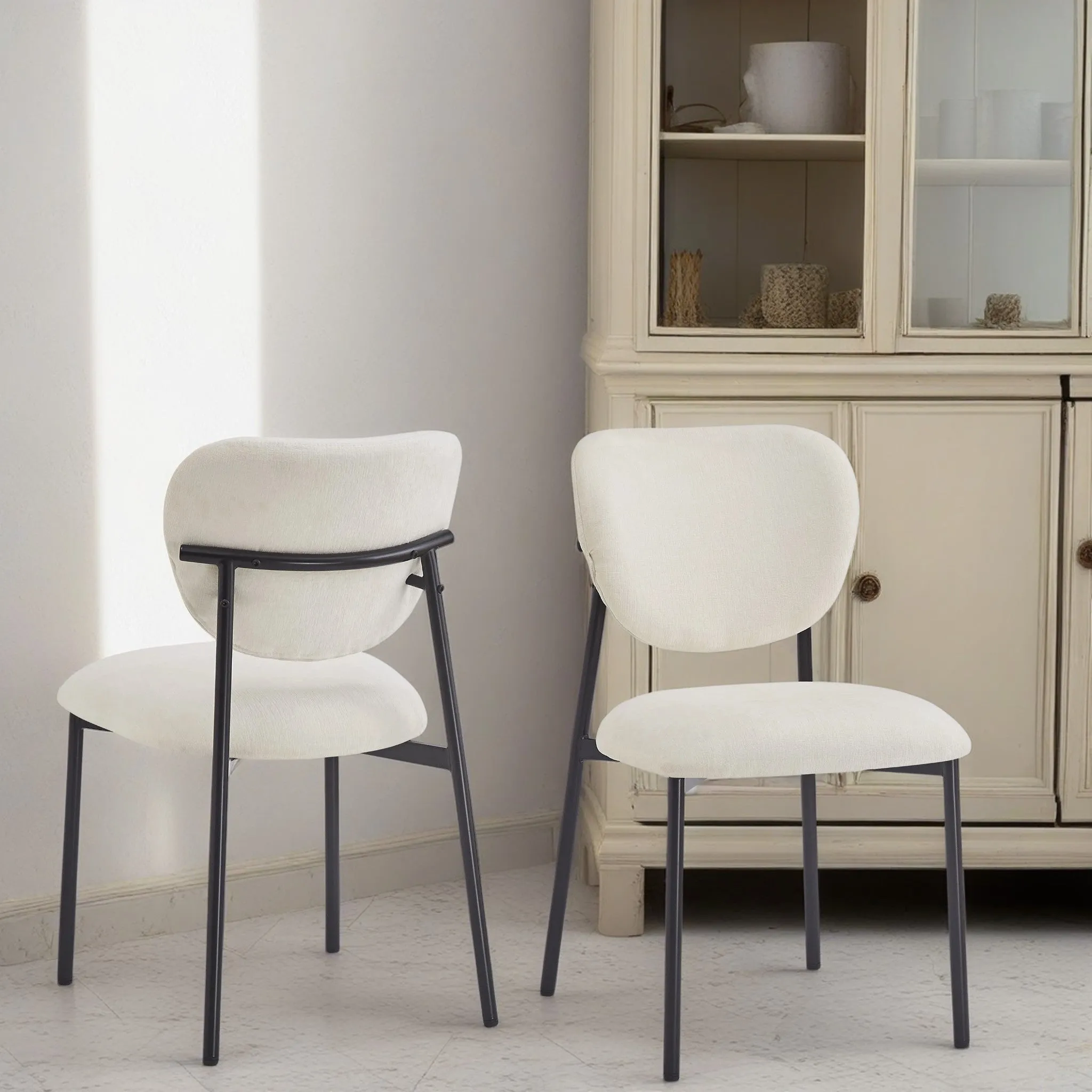 Modern Beige Upholstered Dining Chairs (Set of 2) dining table set, 6-piece dining set