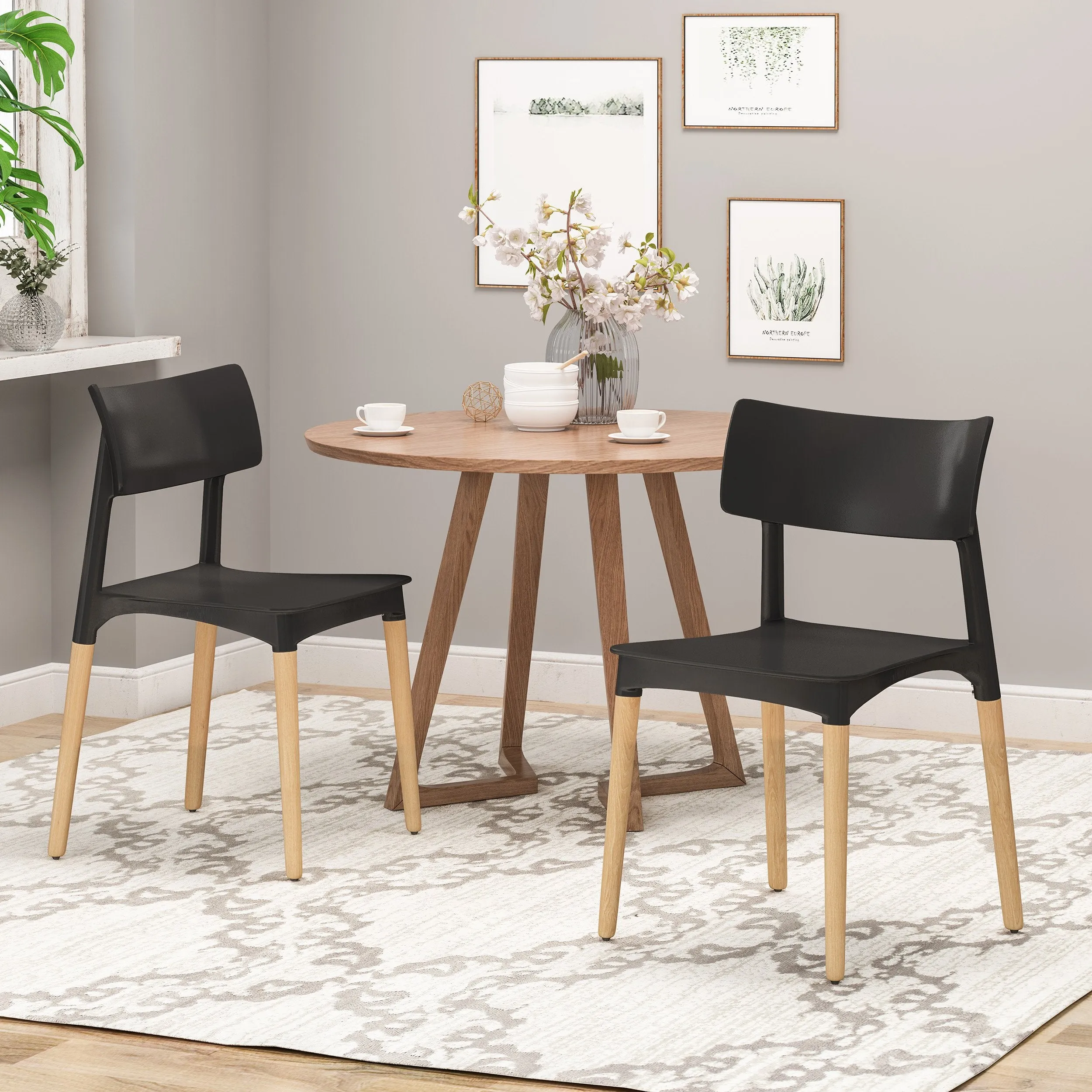 Modern Dining Chair with Beech Wood Legs (Set of 2) - NH849803