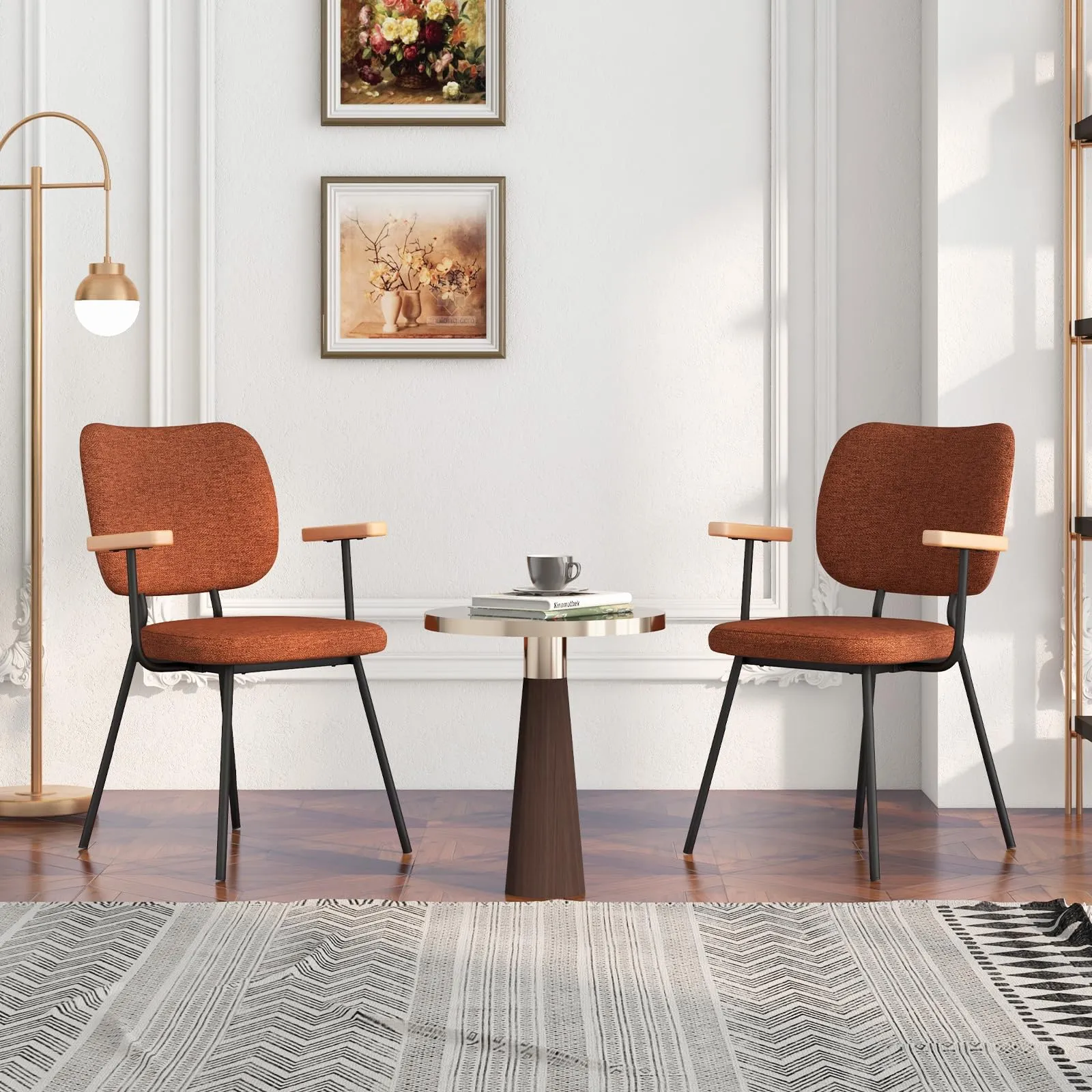 Modern Fabric Dining Chair Set of 2, Padded Armchairs with Linen Fabric