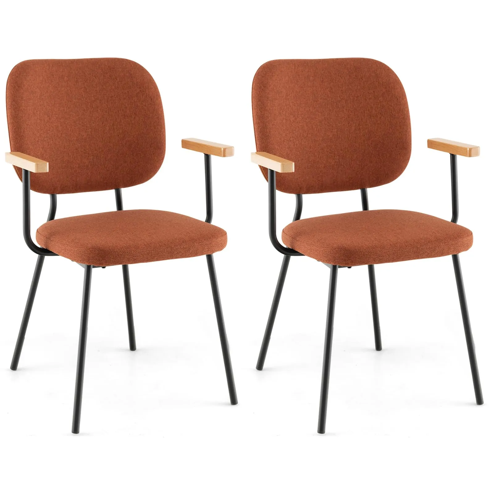 Modern Fabric Dining Chair Set of 2, Padded Armchairs with Linen Fabric set of dining chairs, wooden chairs