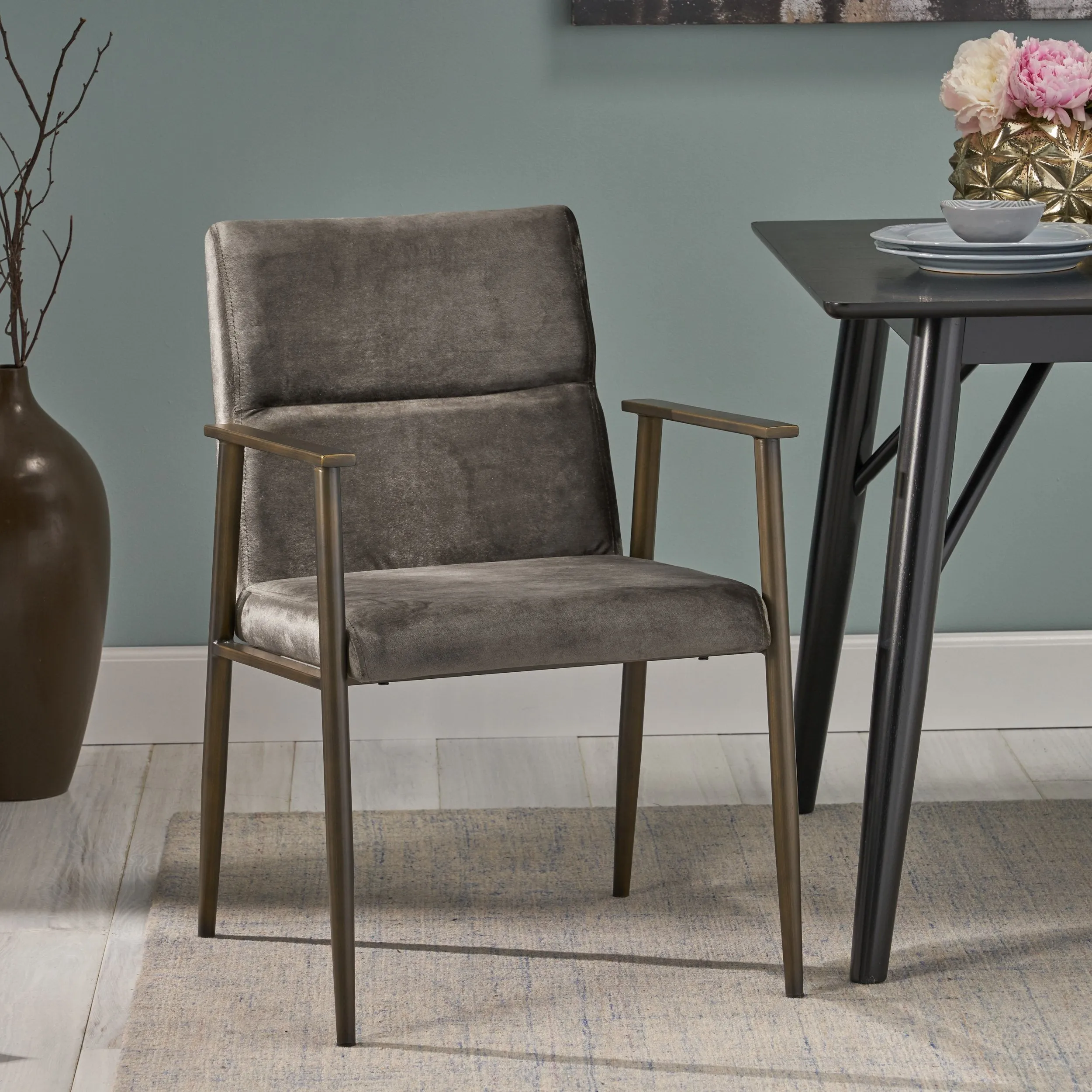Modern Glam Velvet Dining Arm Chair - NH932803