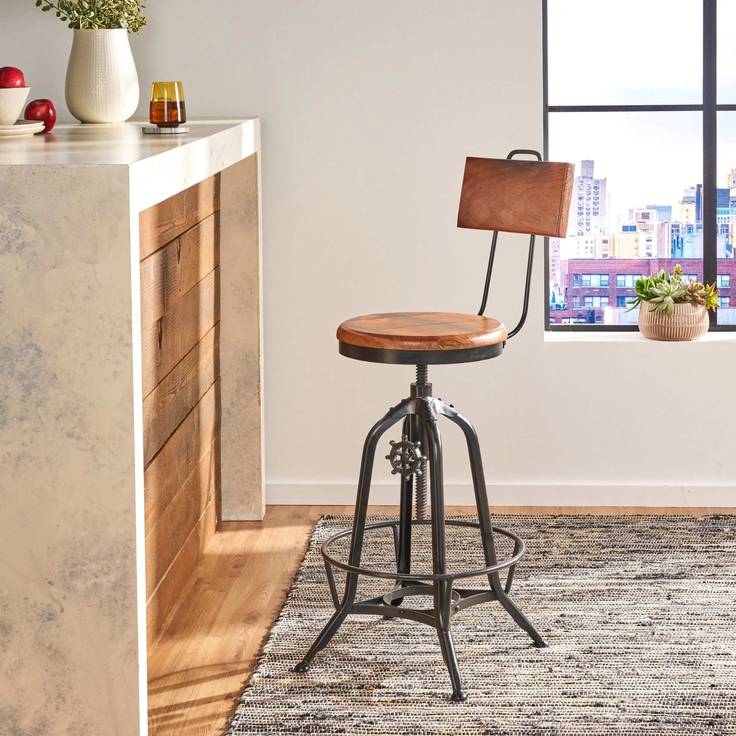 Modern Industrial Acacia Wood Bar Stool - NH913013 bar stool, counter stool