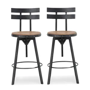 Modern Industrial Firwood Adjustable Height Swivel Barstools, Set of 2, Antique and Black Brushed Silver - NH217413 bar stool, counter stool