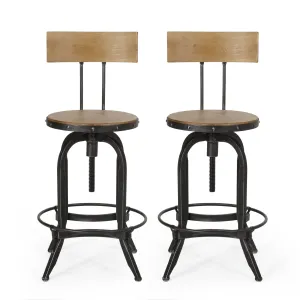 Modern Industrial Firwood Adjustable Height Swivel Barstools, Set of 2, Natural and Black Brushed Silver - NH225413 bar stool, counter stool