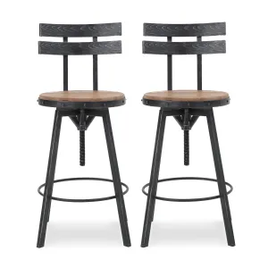 Modern Industrial Firwood Adjustable Height Swivel Barstools, Set of 2, Natural and Black Brushed Silver - NH317413 bar stool, counter stool