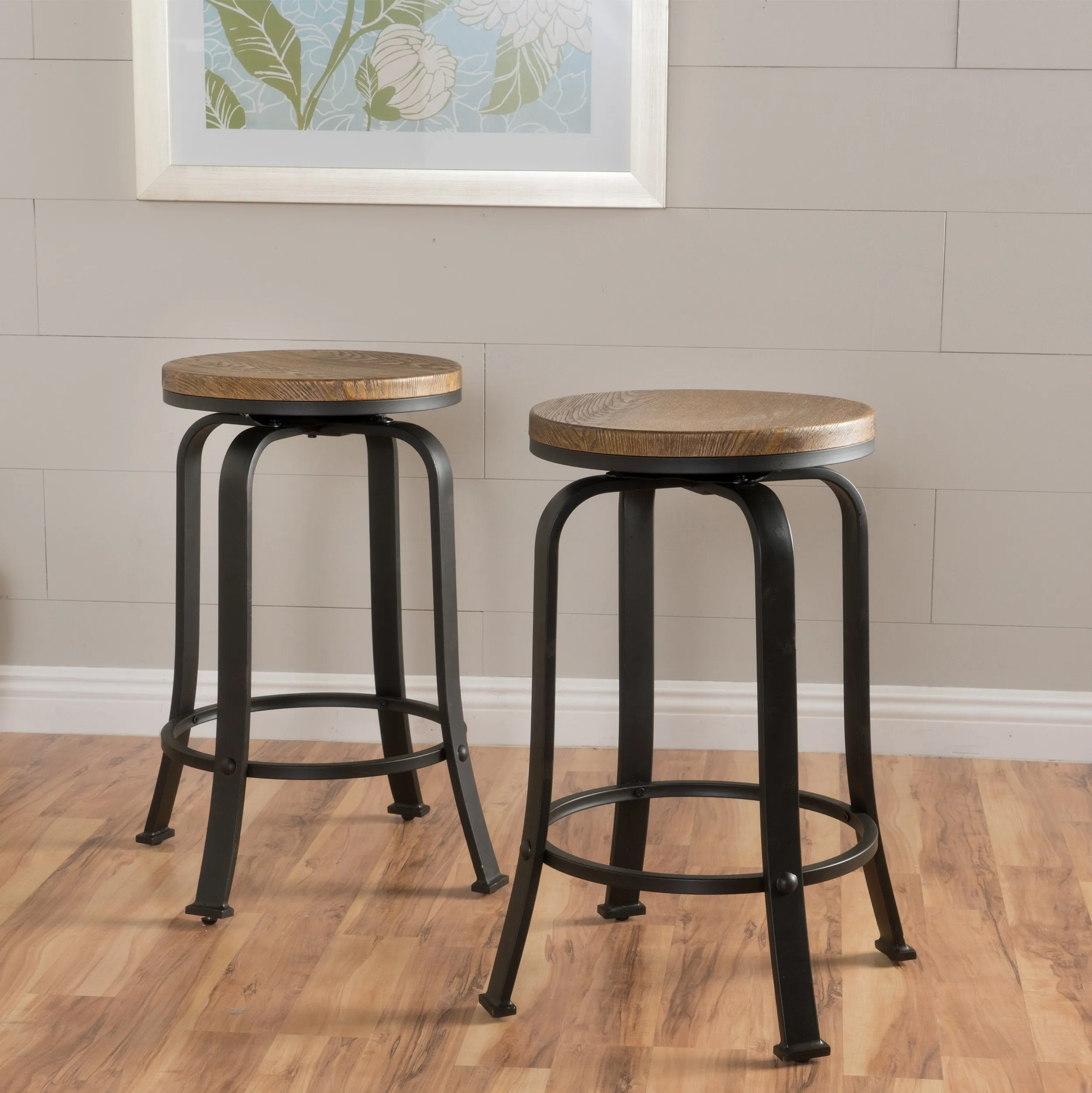 Modern Industrial Swiveling Counter Stool (Set of 2) - NH220113