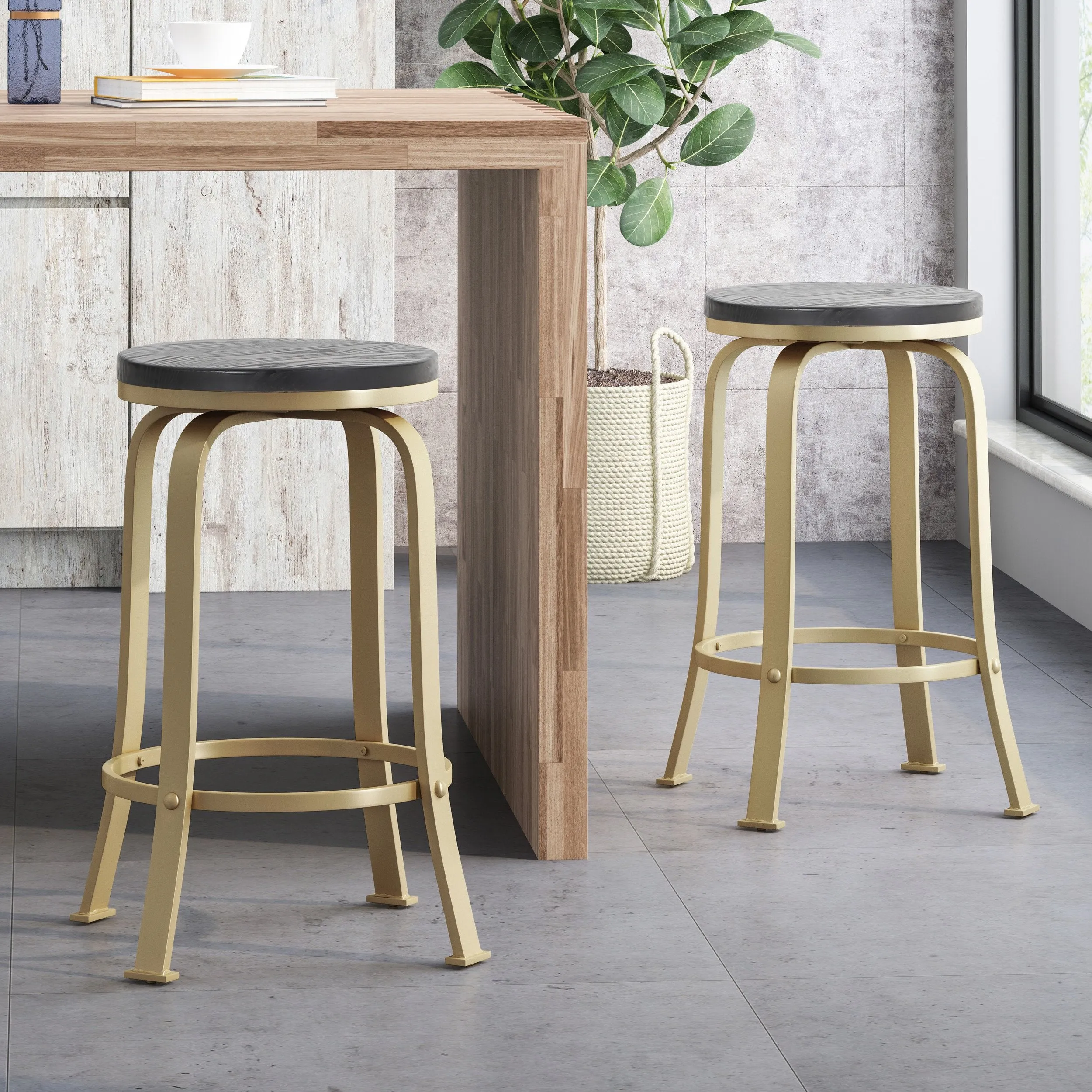 Modern Industrial Swiveling Counter Stool (Set of 2) - NH220113 bar stool, counter stool