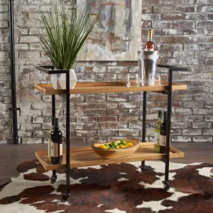 Modern Industrial Two Shelf Wood Finished Bar Cart with Rolling Casters - NH178103 dining chair, upholstered chair