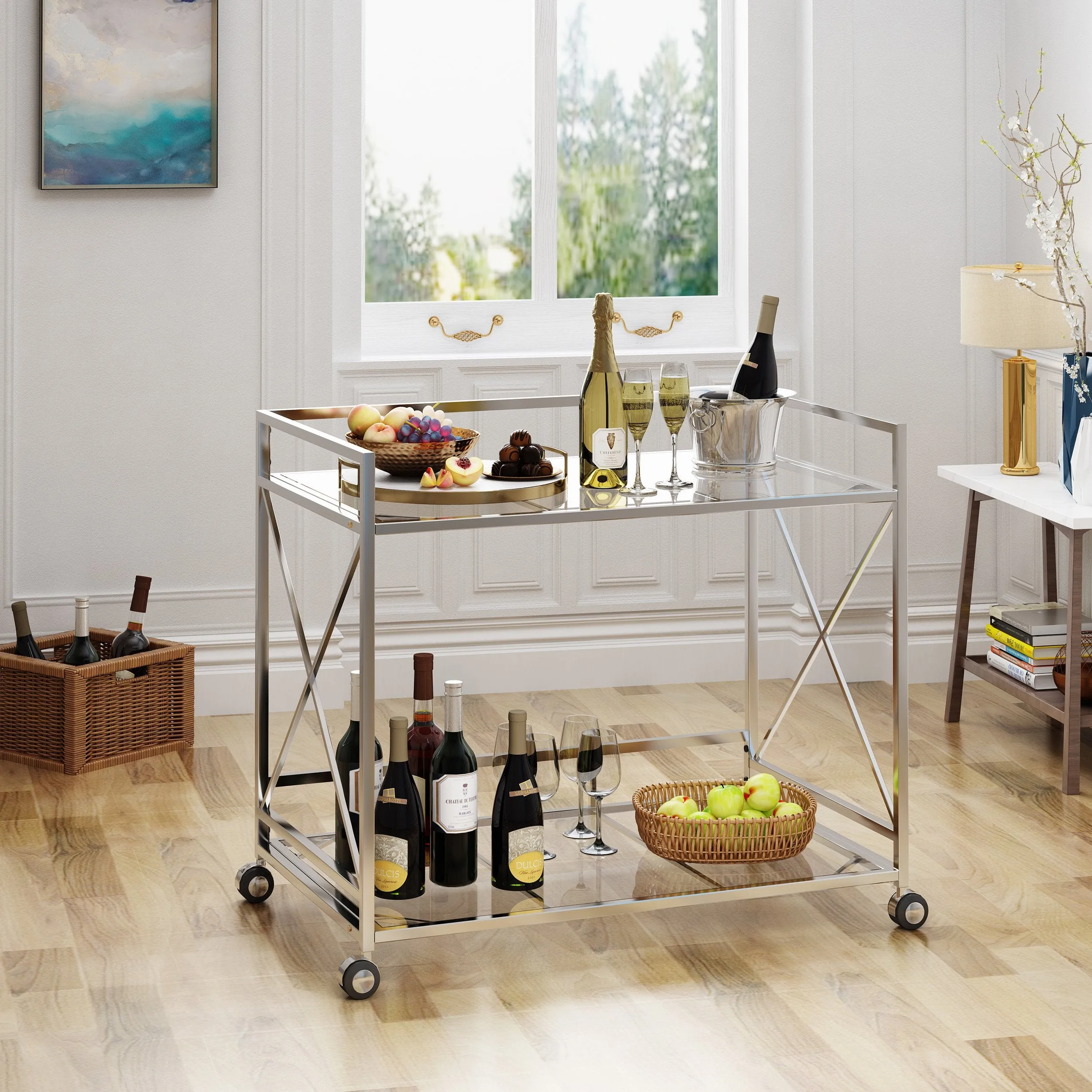 Modern Iron and Glass Bar Cart, Silver - NH964403 dining chair, upholstered chair