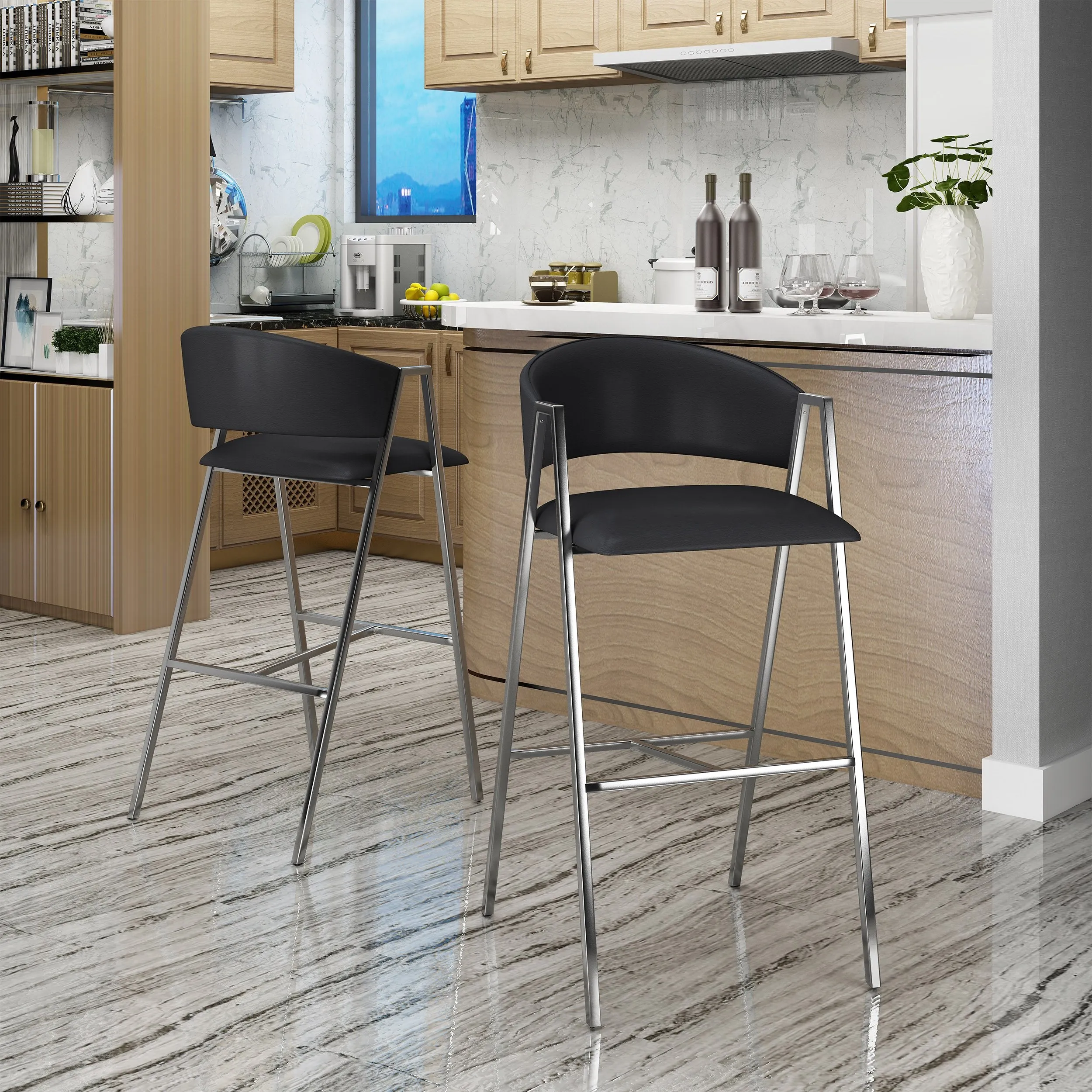 Modern Leather 28.25 Inch Barstool (Set of 2) - NH995303 bar stool, counter stool
