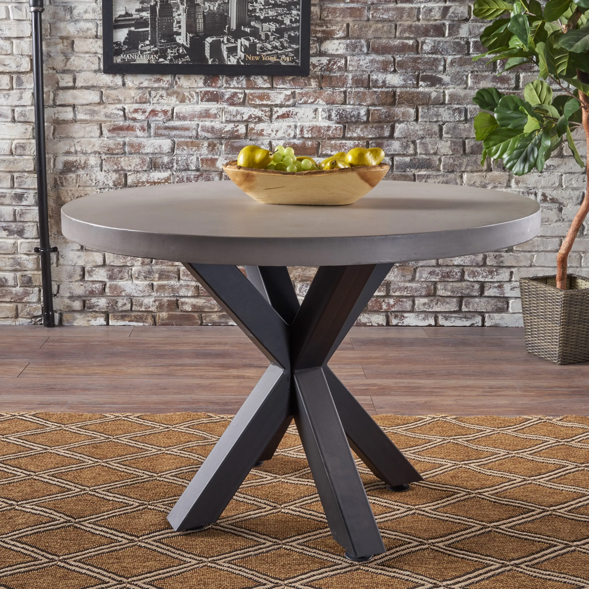 Modern Lightweight Concrete Circular Dining Table with Cross Base - NH583103 kitchen island table, dining furniture