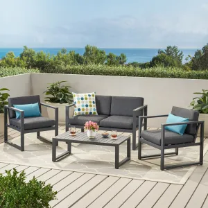 Modern Outdoor 4-Piece Dark Gray Aluminum Chat Set with Cushions - NH962792 cushion cover, soft furnishing