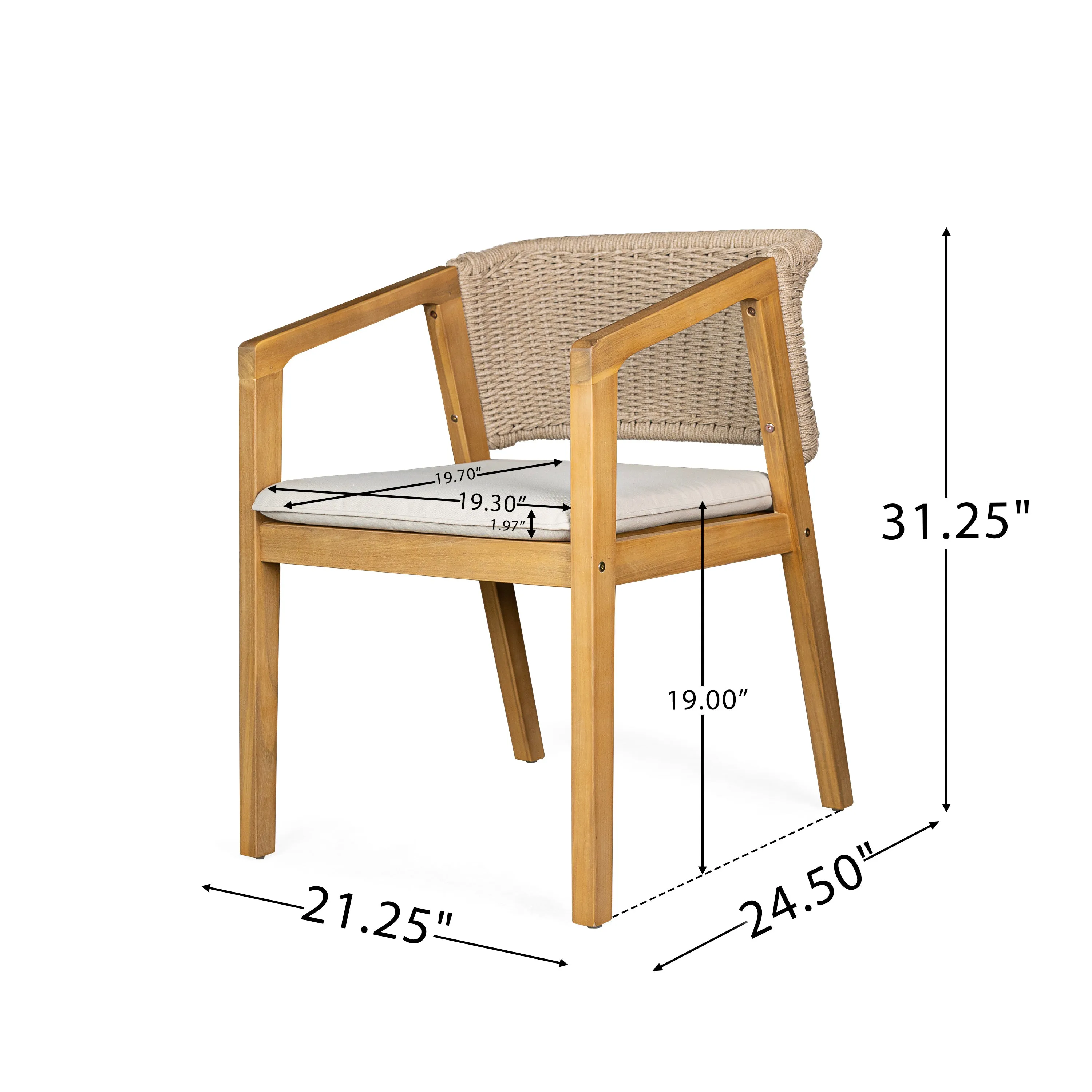 Modern Outdoor Rope Weave Dining Chairs with Cushion, Set of 2