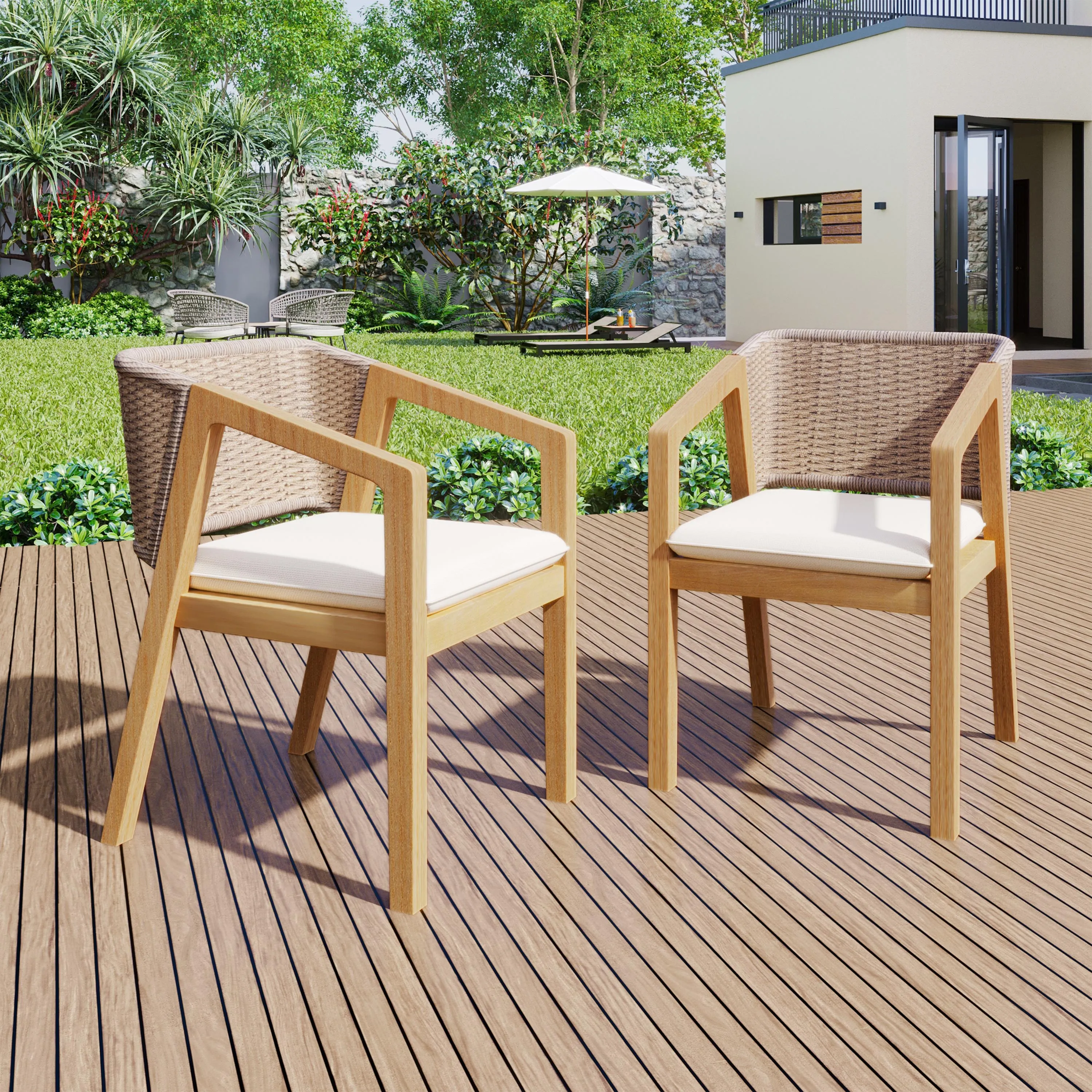 Modern Outdoor Rope Weave Dining Chairs with Cushion, Set of 2 chandelier, pendant light