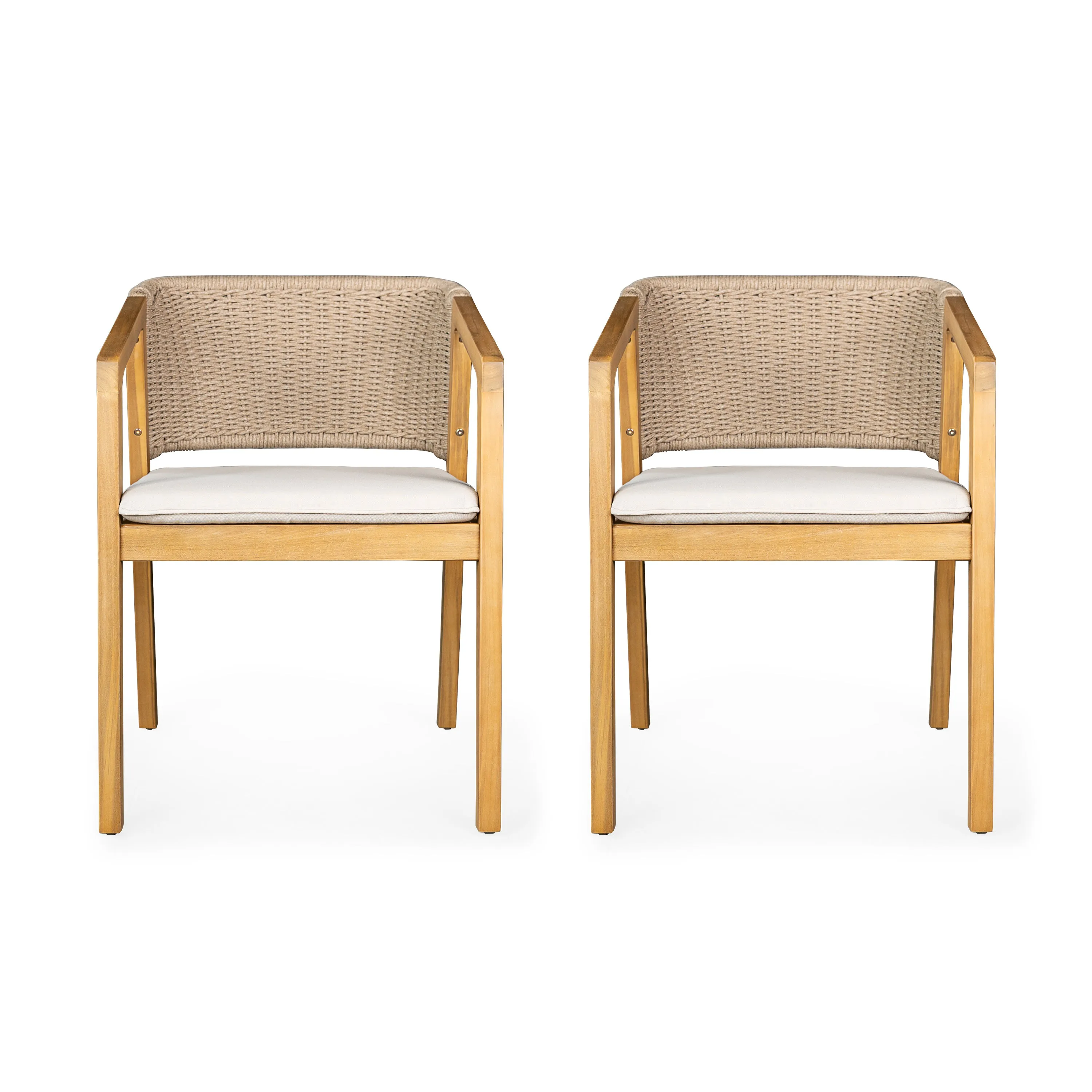 Modern Outdoor Rope Weave Dining Chairs with Cushion, Set of 2