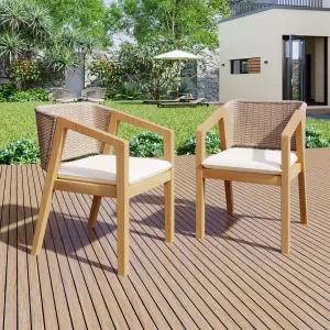 Modern Outdoor Rope Weave Dining Chairs with Cushion, Set of 2 chandelier, pendant light