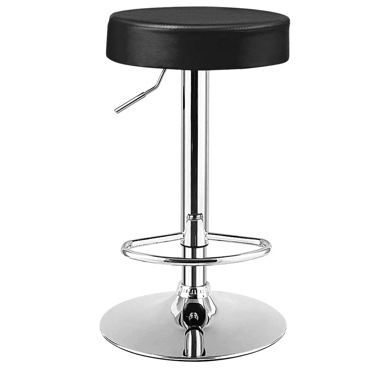 Modern Swivel Backless Round Barstool, PU Leather Armless bar Chair with Height Adjustable, Chrome Footrest