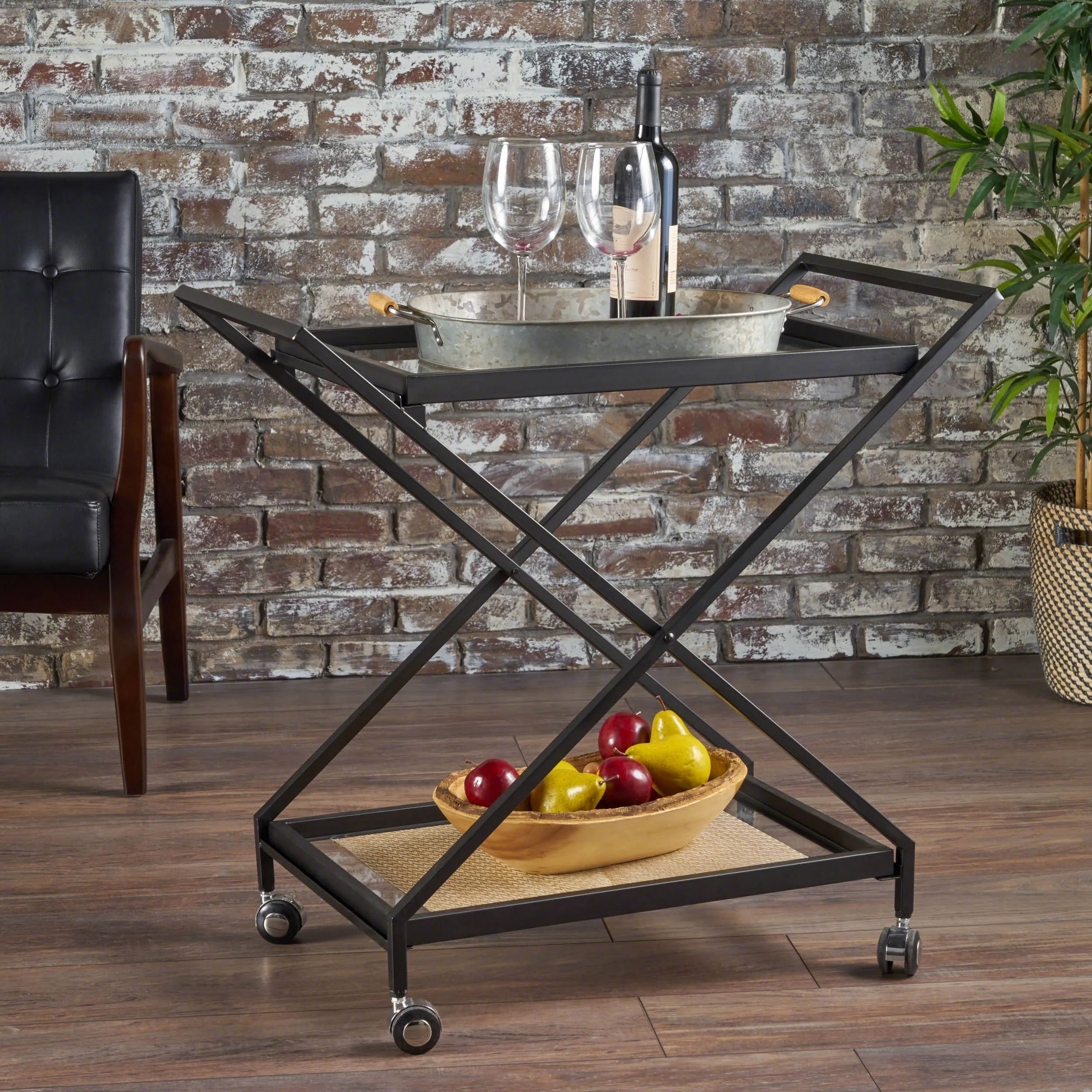 Modern Tempered Glass Black Iron Bar Cart - NH192203 dining chair, upholstered chair