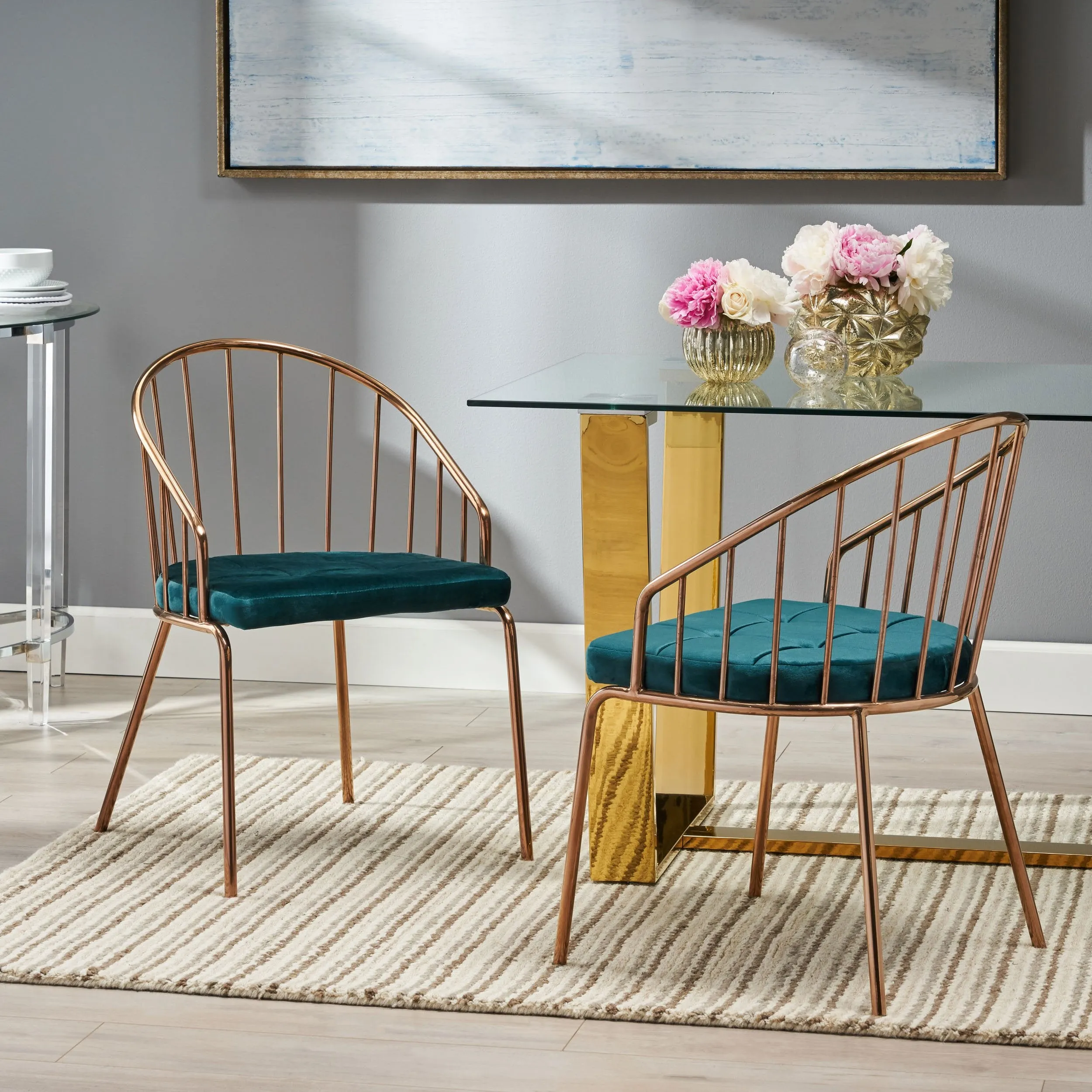 Modern Velvet Dining Chair with Stainless Steel Frame (Set or 2) - NH492803