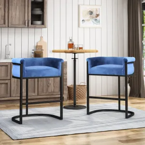 Modern Wide Bucket Velvet Barstool, Cobalt and Black (Set of 2) - NH282603 bar stool, counter stool