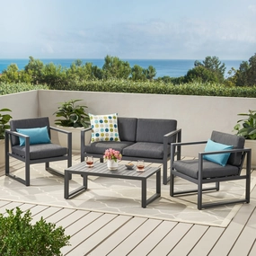 Modern Outdoor 4-Piece Dark Gray Aluminum Chat Set with Cushions - NH962792 cushion cover, soft furnishing
