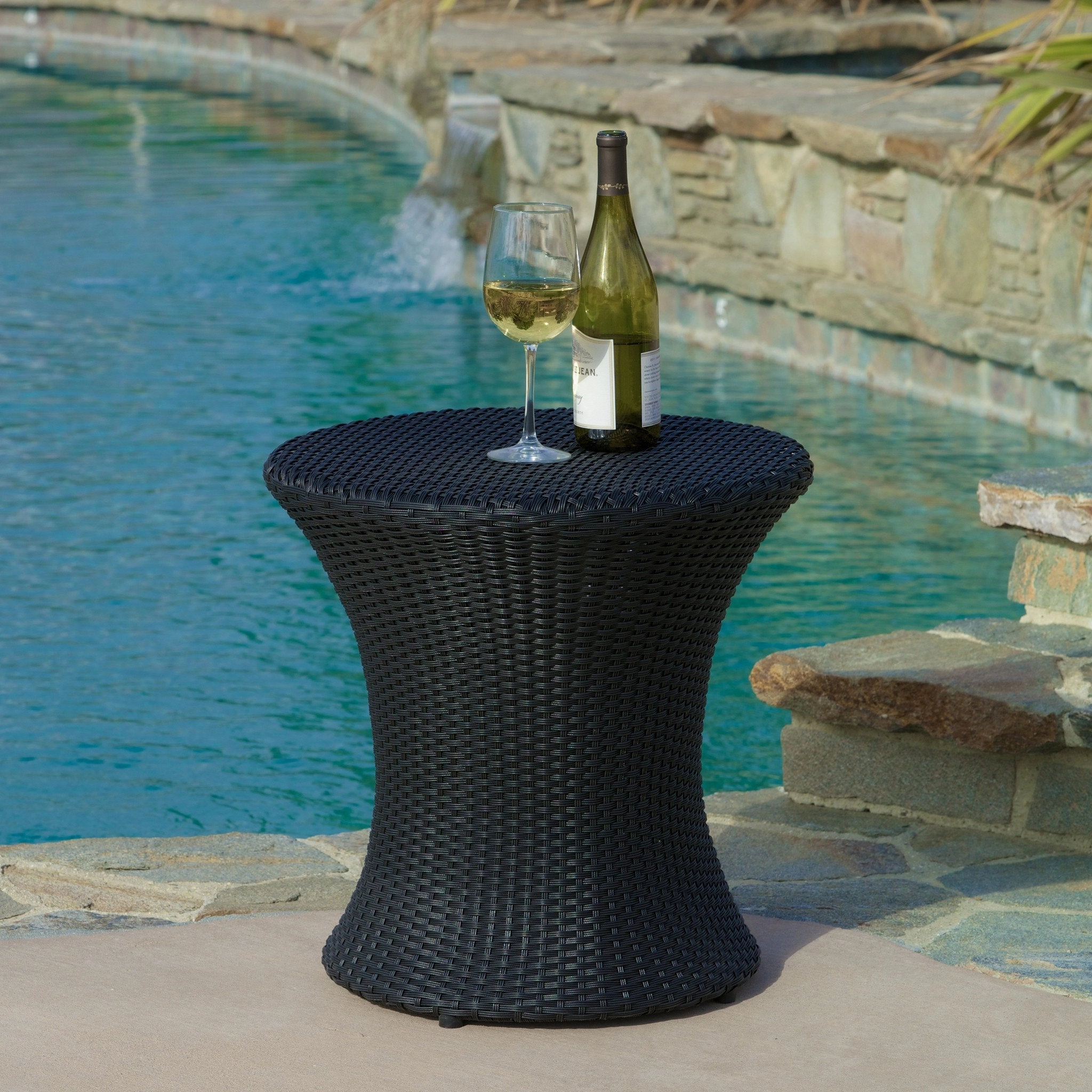 Modern Outdoor Black Wicker Hourglass Side Table - NH468412 coffee table, accent table