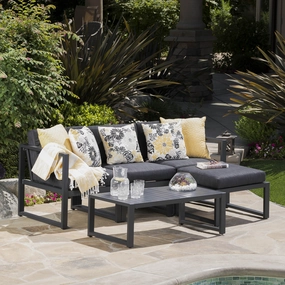Modern Outdoor Dark Gray Aluminum Sectional Sofa Set with Black Cushions - NH290103 cushion cover, soft furnishing