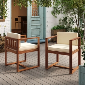 Modern Outdoor Patio Acacia Wood Dining Chairs with Cushions, Set of 2 chandelier, pendant light