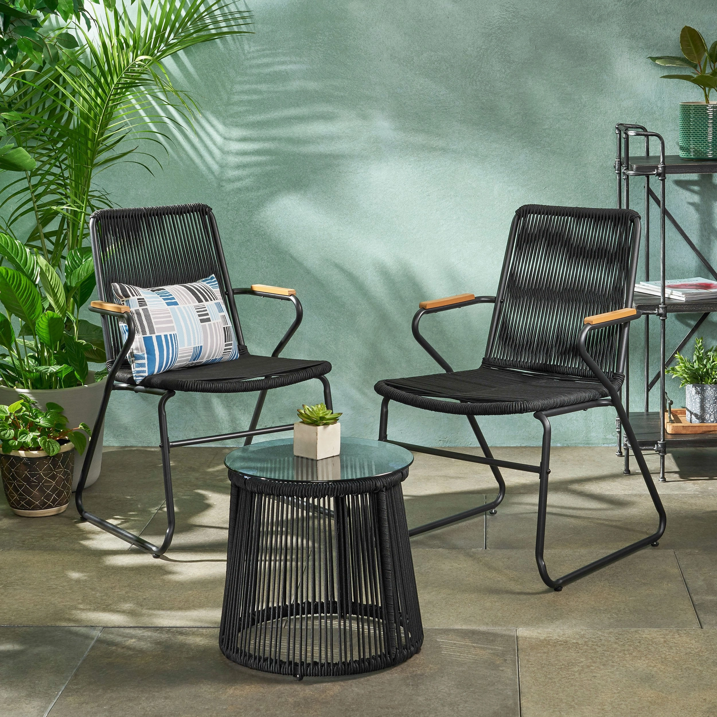 Modern Outdoor Rope Weave Chat Set with Side Table - NH022113 clothes rack, garment rack