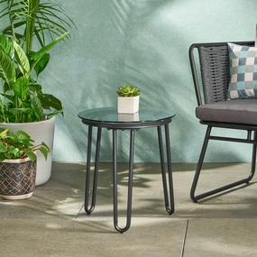 Modern Outdoor Side Table with Tempered Glass Top - NH222113 coffee table, accent table