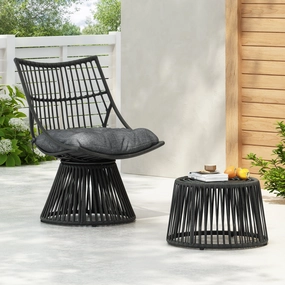 Modern Wicker High Back Chair & Side Table Set clothes rack, garment rack