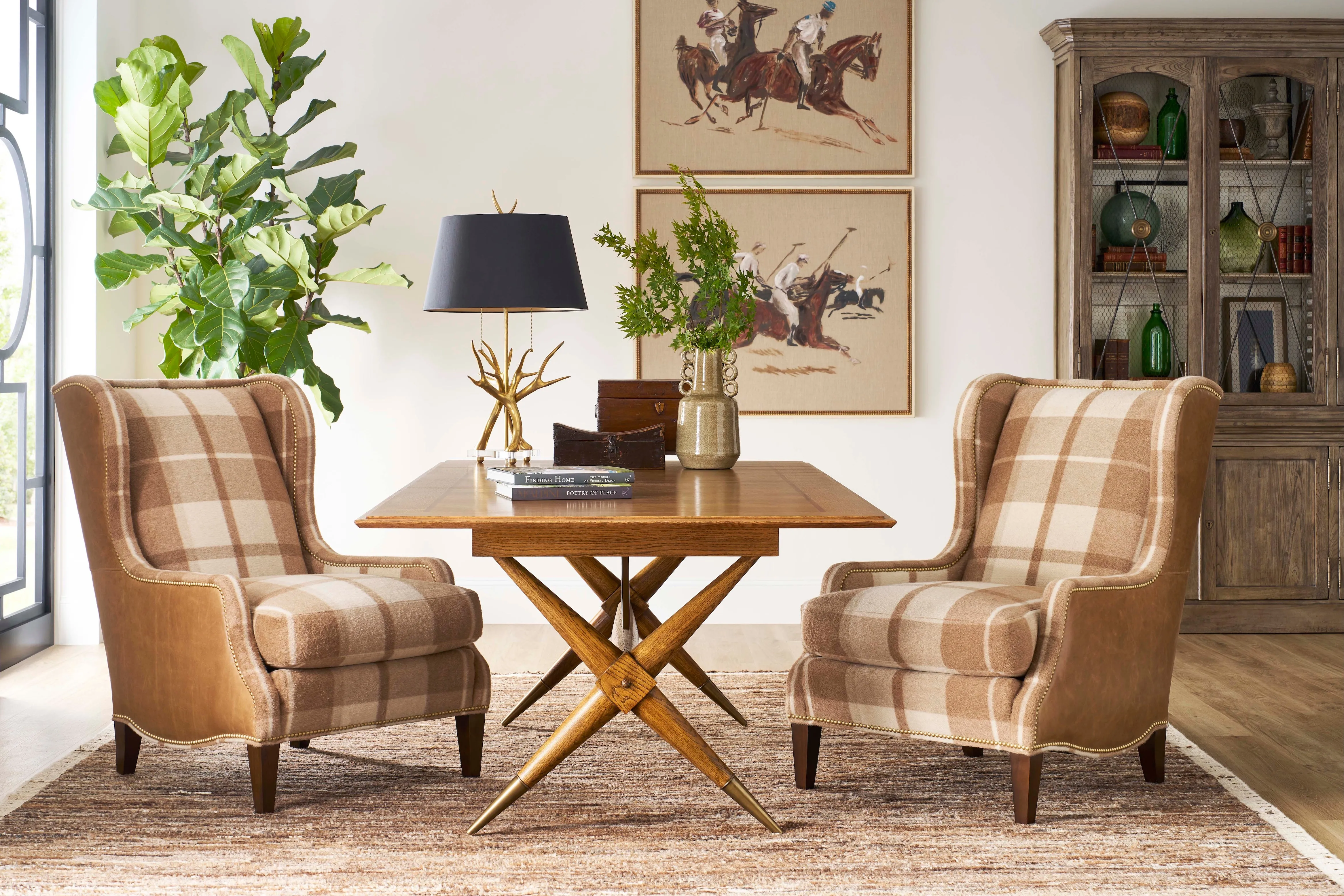 Mohair Flannel & Leather Arm Chair