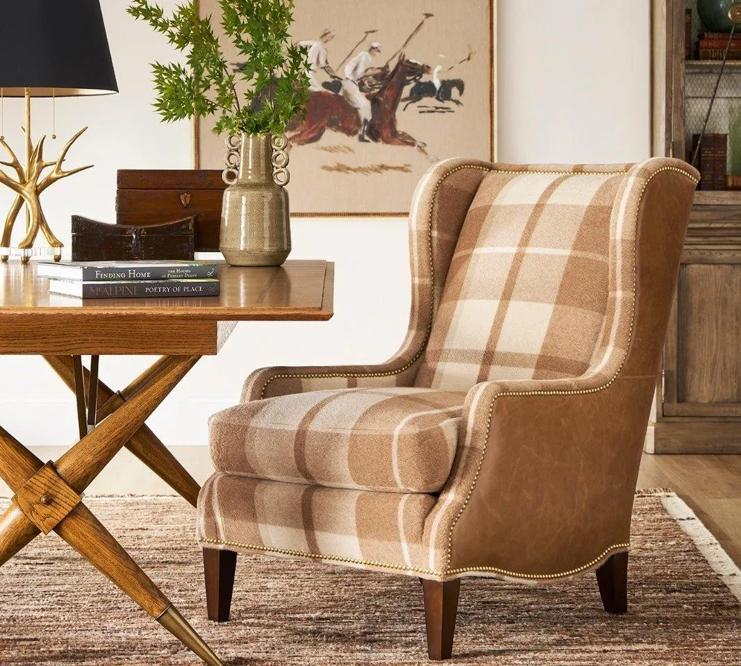 Mohair Flannel & Leather Arm Chair