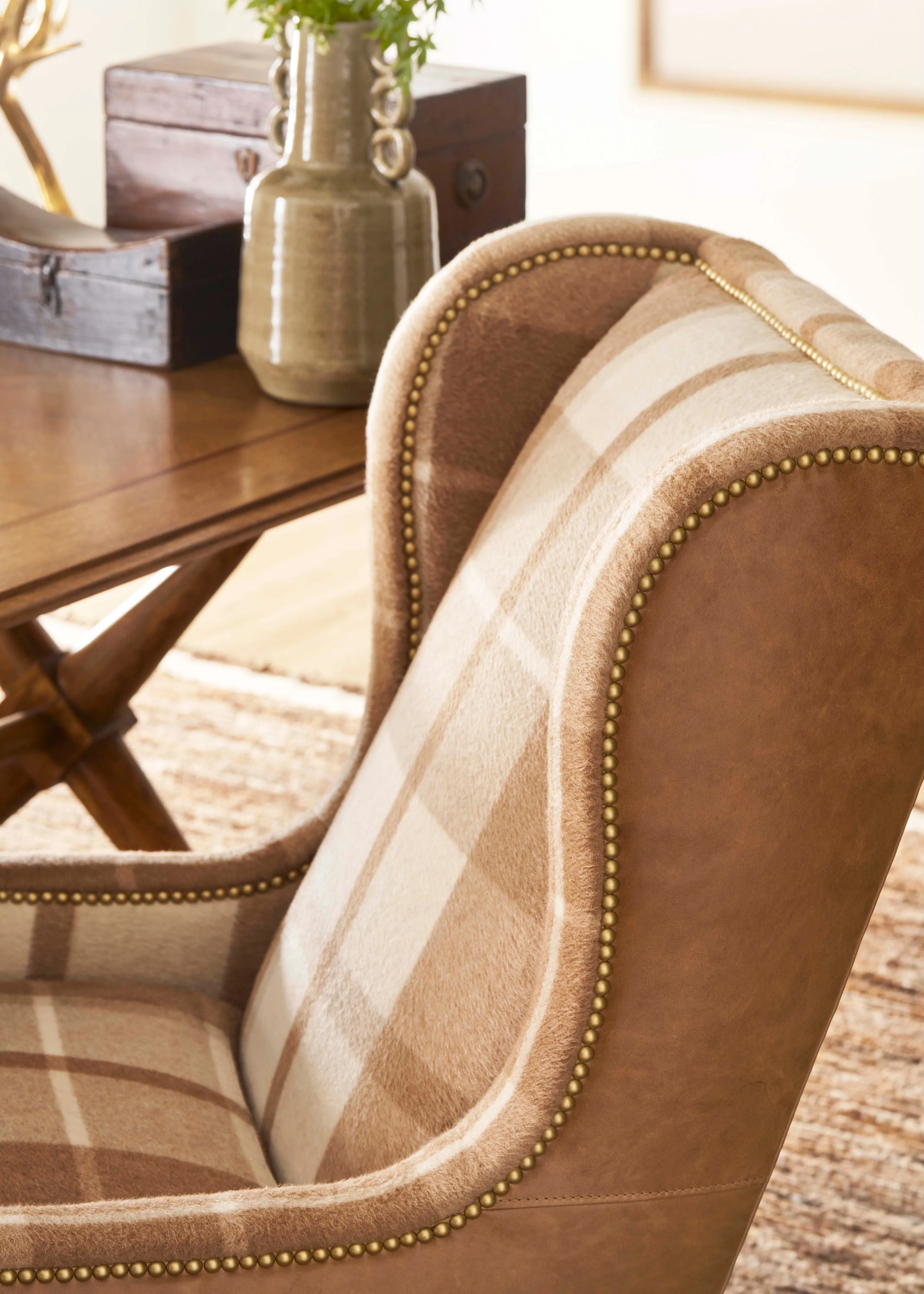 Mohair Flannel & Leather Arm Chair
