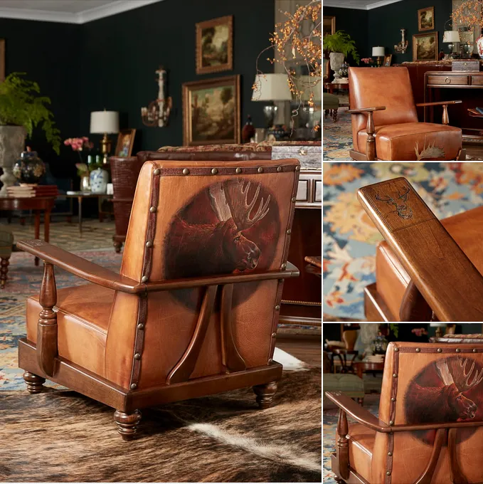 Moose Lodge Hand Painted Leather Chair