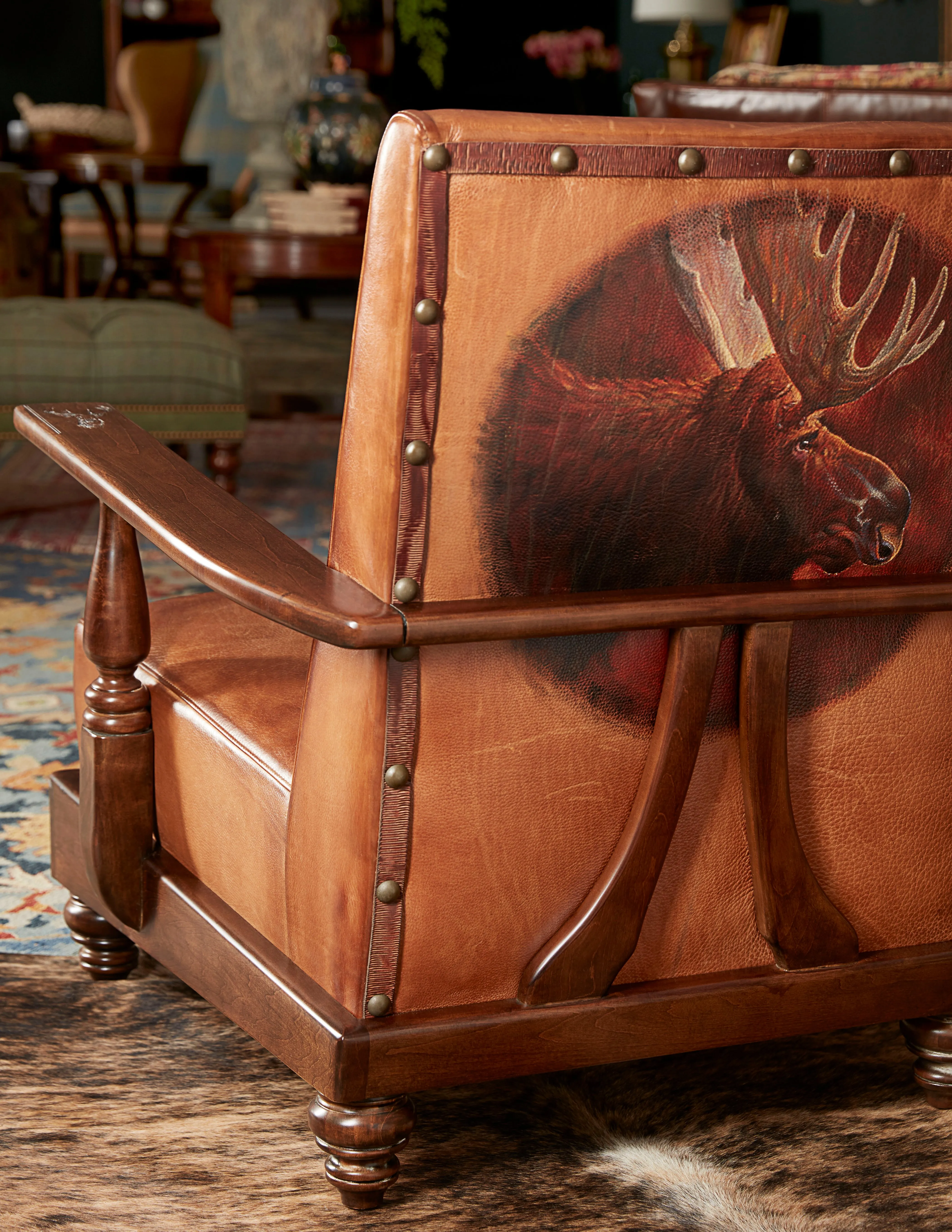 Moose Lodge Hand Painted Leather Chair