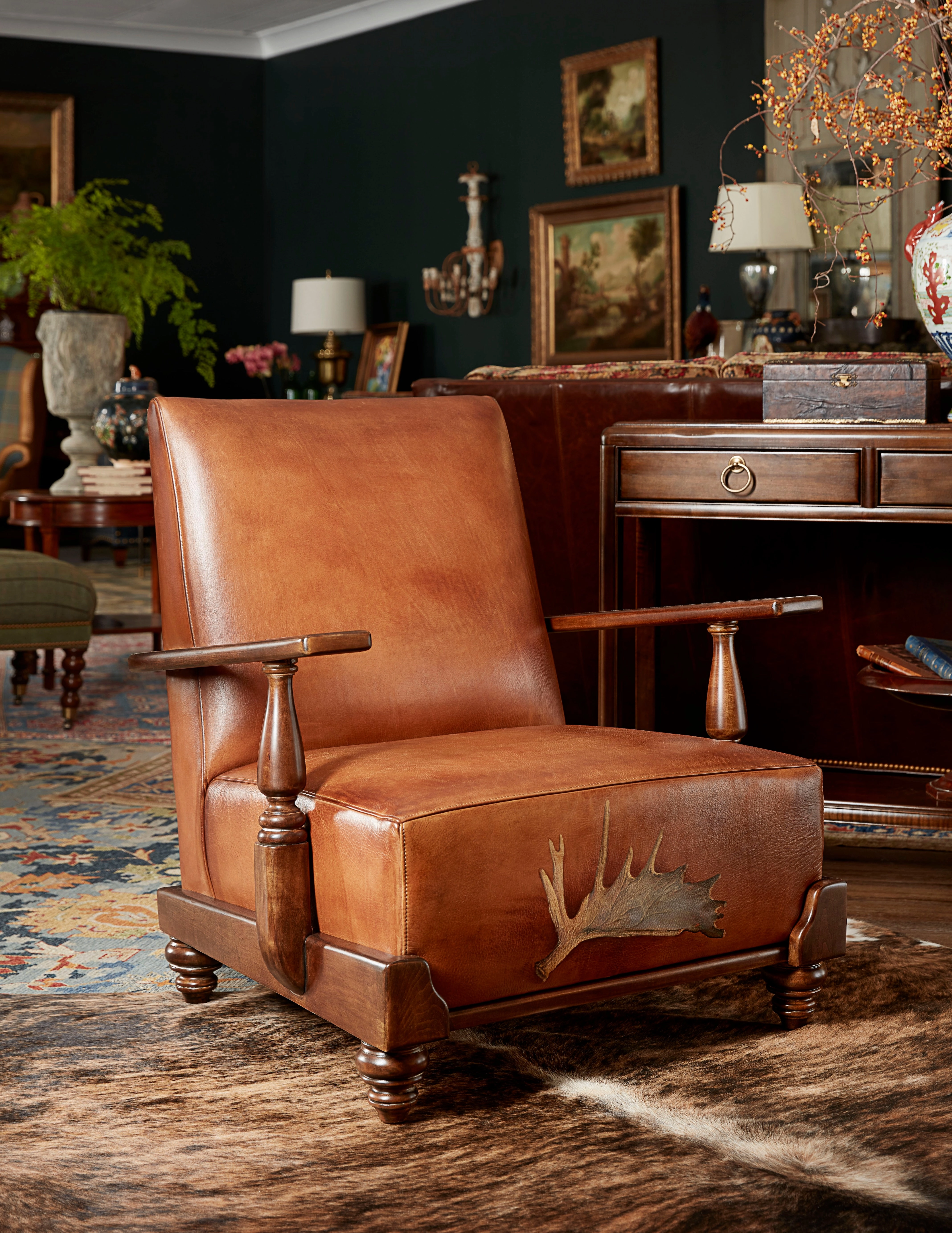 Moose Lodge Hand Painted Leather Chair
