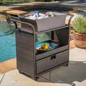 Multi-Brown Wicker Bar Cart - NH536592 patio chairs, outdoor seating