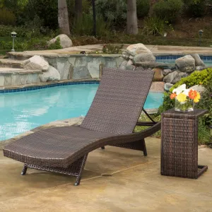 Multi-Brown Wicker Chaise Lounge Set with C-Shaped End Table - NH842792 patio chairs, outdoor seating
