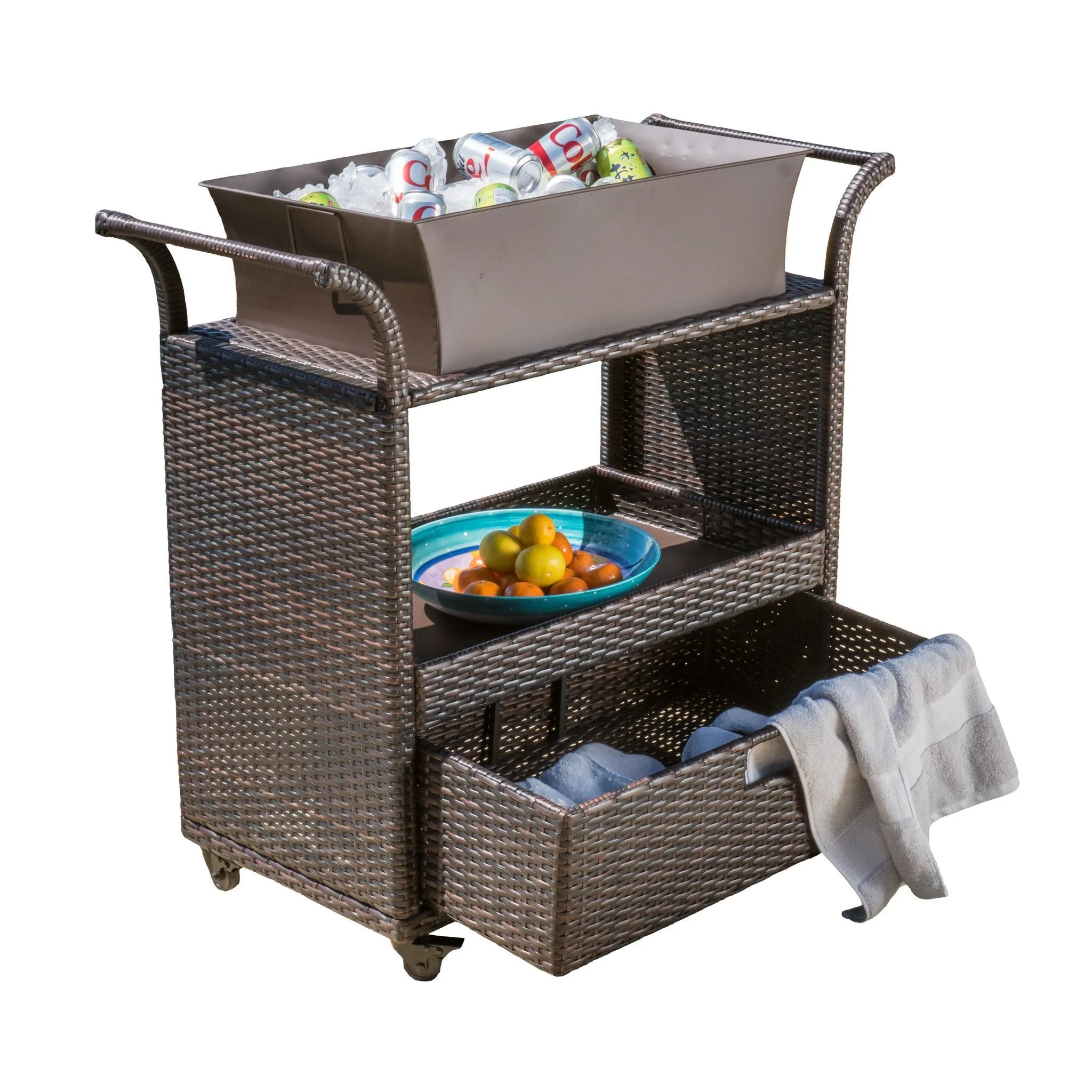Multi-brown Wicker Indoor Bar Cart - NH474892