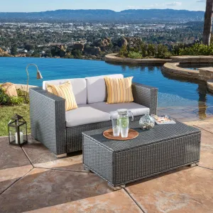 Multi-Grey PE 2pc Outdoor Sofa and Coffee Table Set - NH405692 cushion cover, soft furnishing