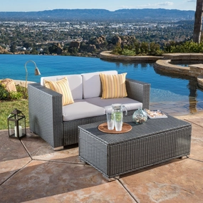 Multi-Grey PE 2pc Outdoor Sofa and Coffee Table Set - NH405692 cushion cover, soft furnishing