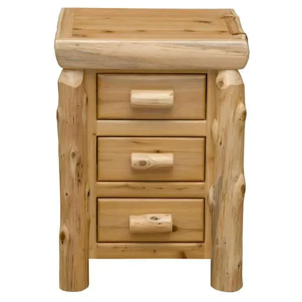 Natural Cedar Log 3 Drawer Nightstand