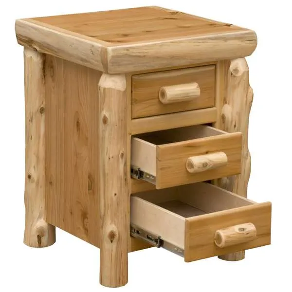 Natural Cedar Log 3 Drawer Nightstand