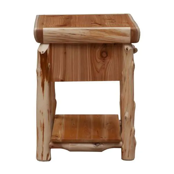 Natural Cedar Log One Drawer Nightstand w/ Shelf